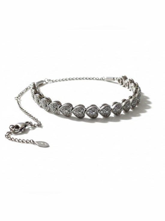 Jewelry - 925 Sterling Silver w/ Art  Deco Pave Heart Setting Adjustable Chain Bracelet